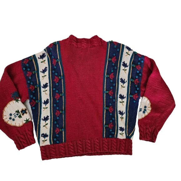 Vintage IVY Hand Knit Chunky Sweater Womens sz Small / Med Floral Funky - Picture 2 of 7